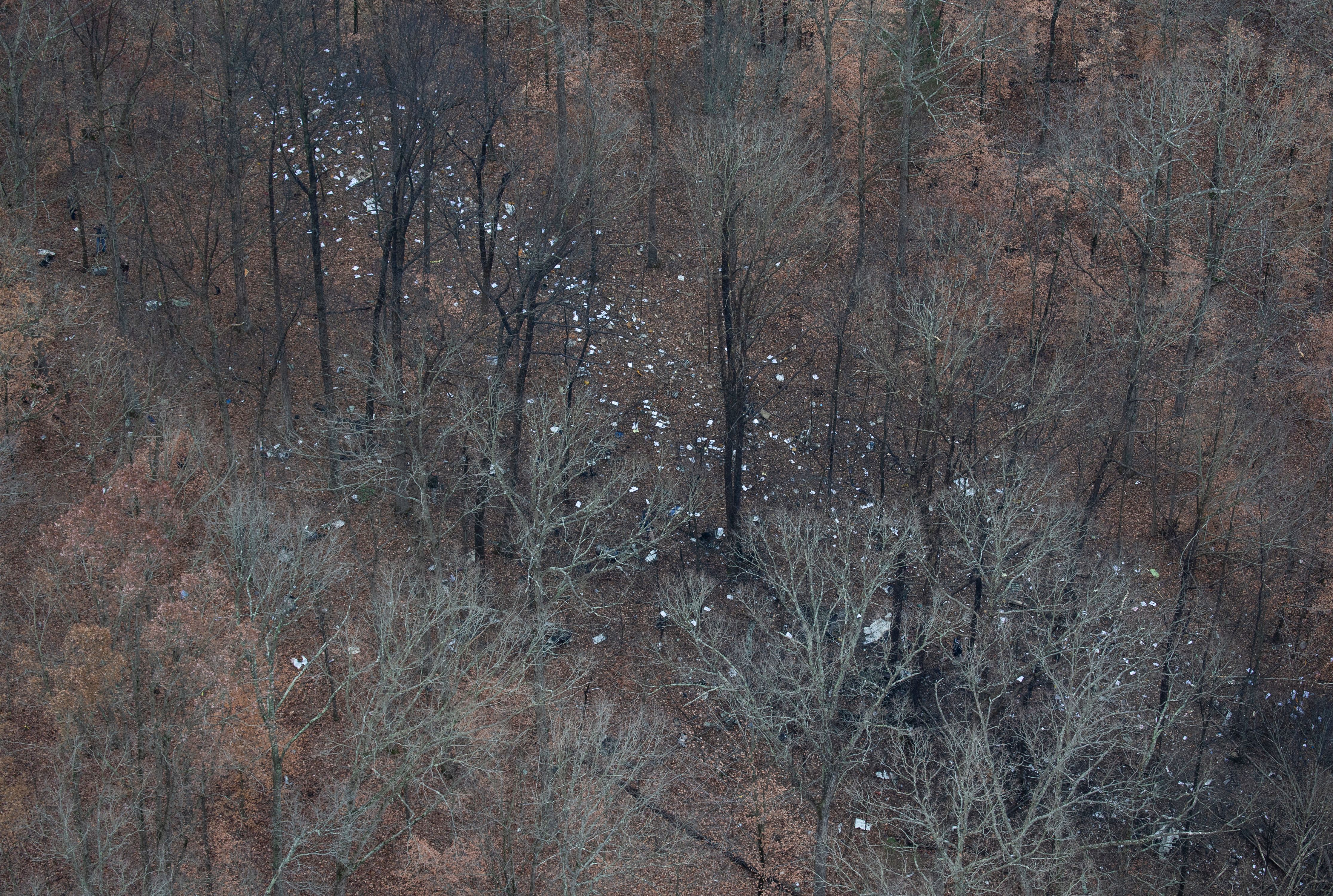 The wreckage of a small plane that crashed in a wooded area near Memphis Indiana following a takeoff from the Clark County Airport. Nov. 30, 2018.